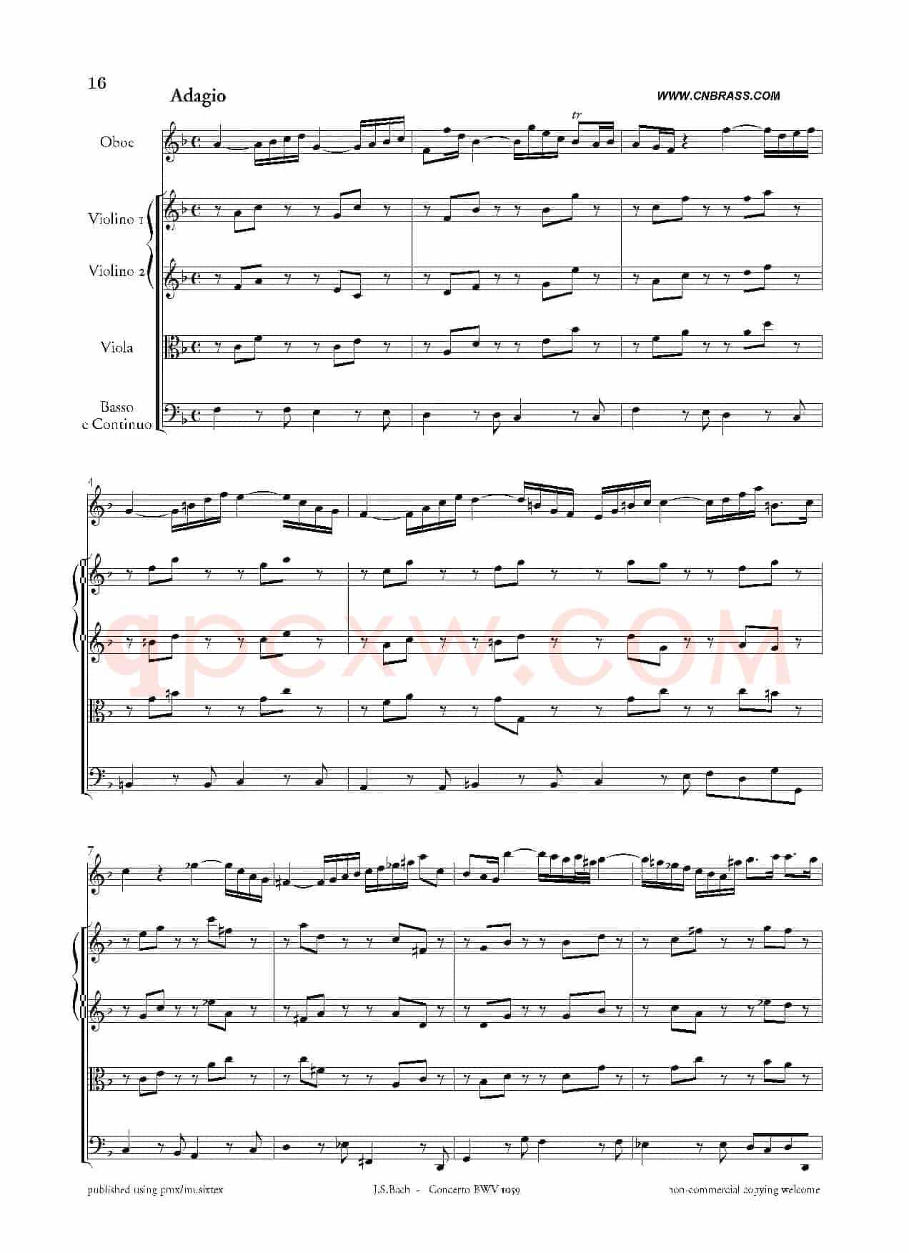 Concerto BWV 1059（双簧管与弦乐D小调协奏曲）