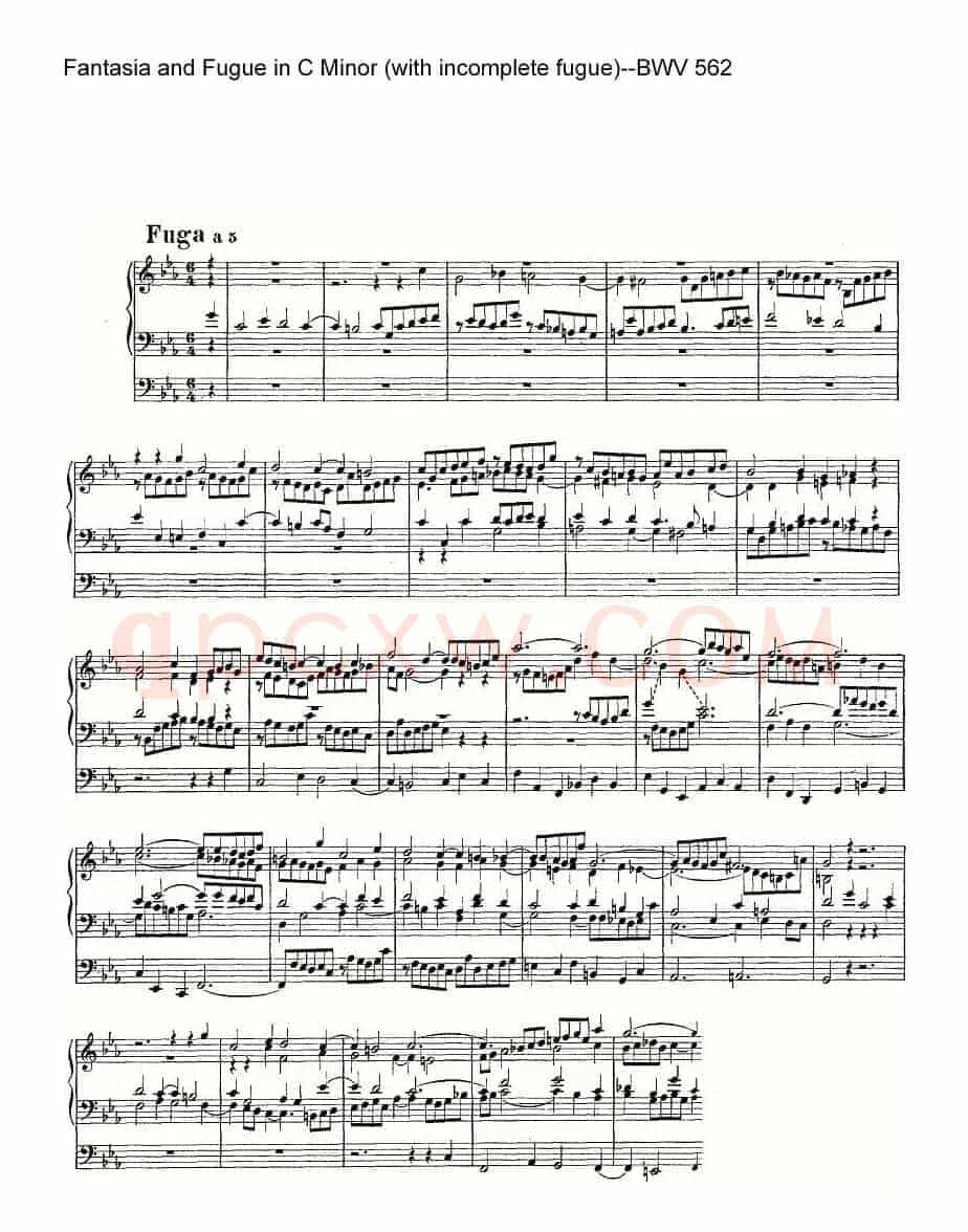 Fantasia and Fugue in C Minor (with incomplete fugue)--BWV 562（管风琴谱）