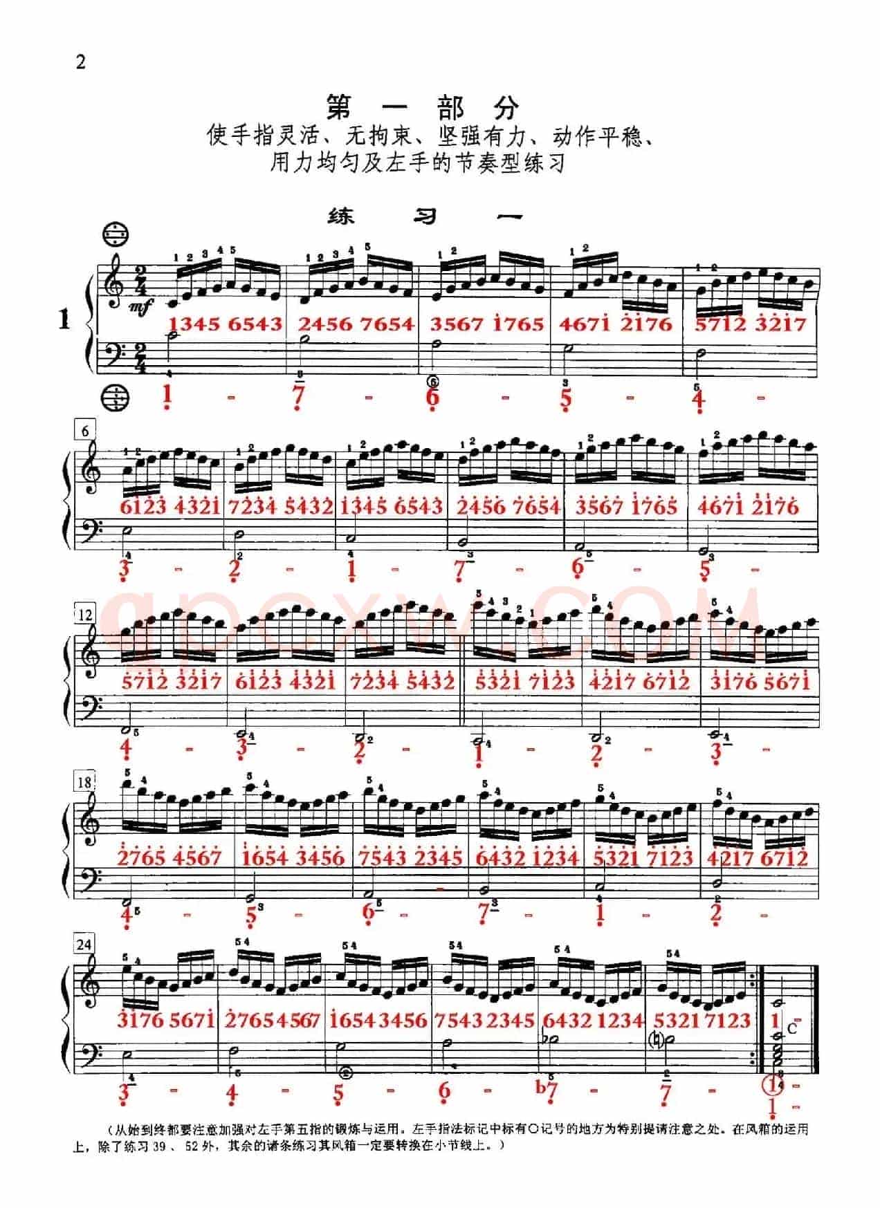 哈农《手风琴手指练习》之一（五线谱+简谱）