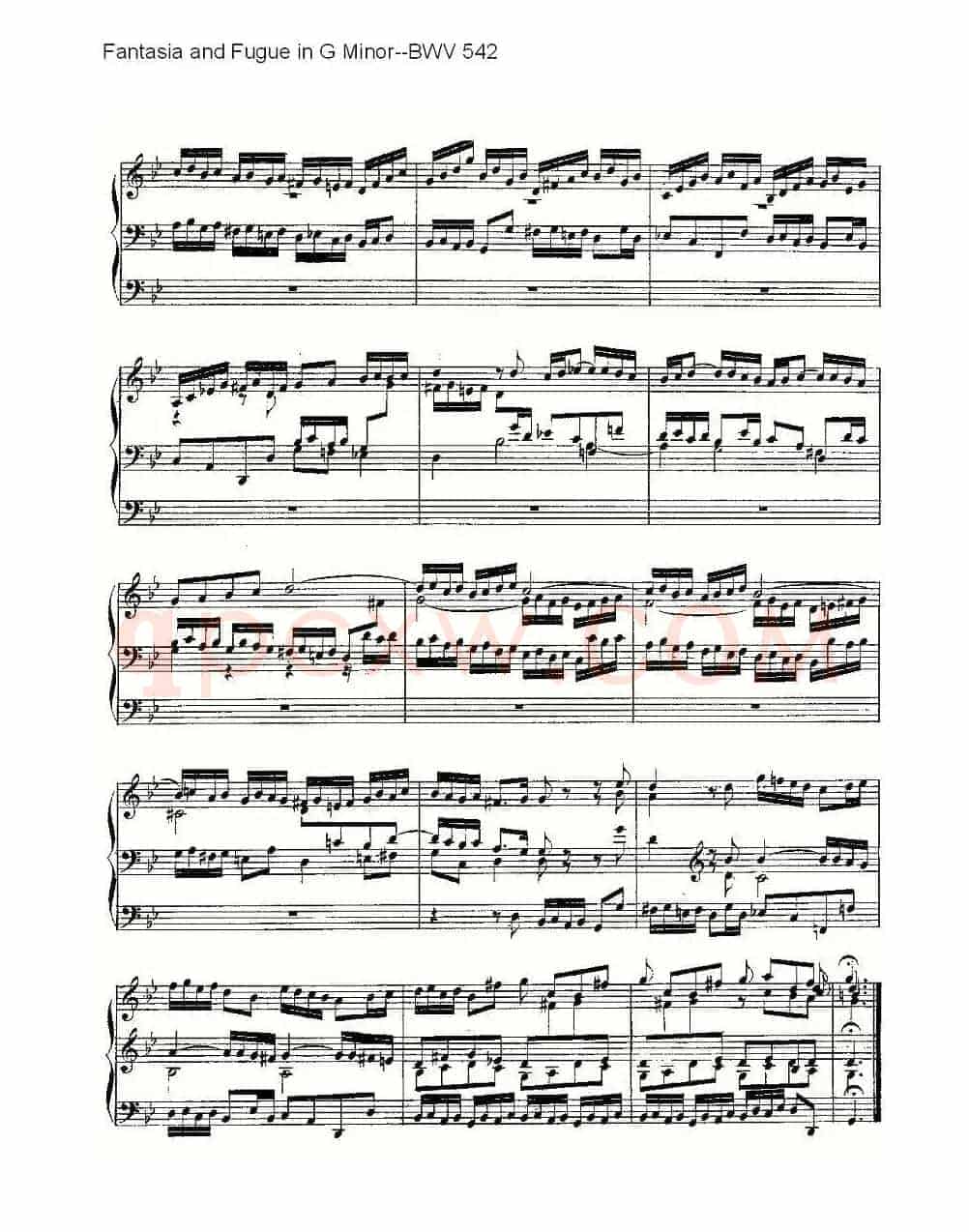 Fantasia and Fugue in G Minor--BWV 542 (管风琴谱)
