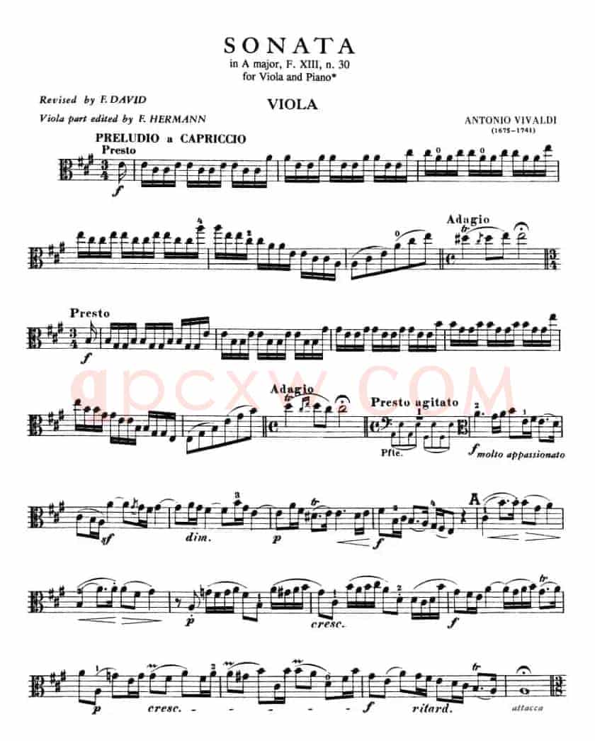 SONATA in A Major（中提琴谱）
