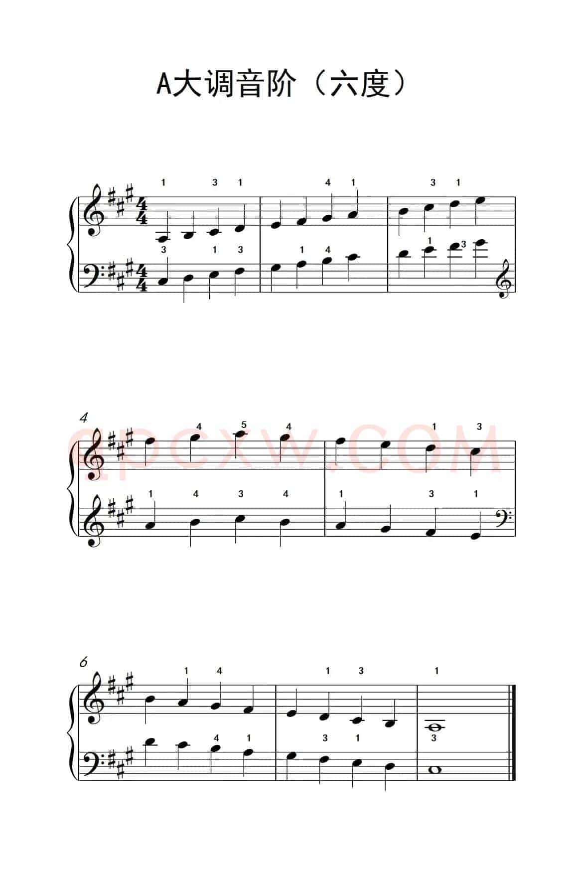 A大调音阶（六度）（儿童钢琴练习曲）