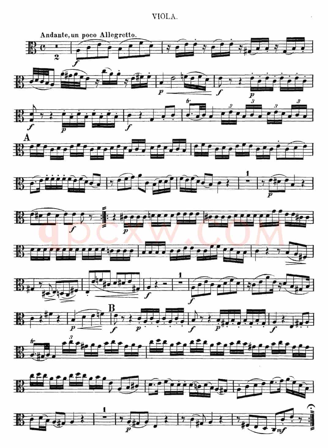 Mozart《Quartet No.5 in F Major,K.158》（Viola分谱）
