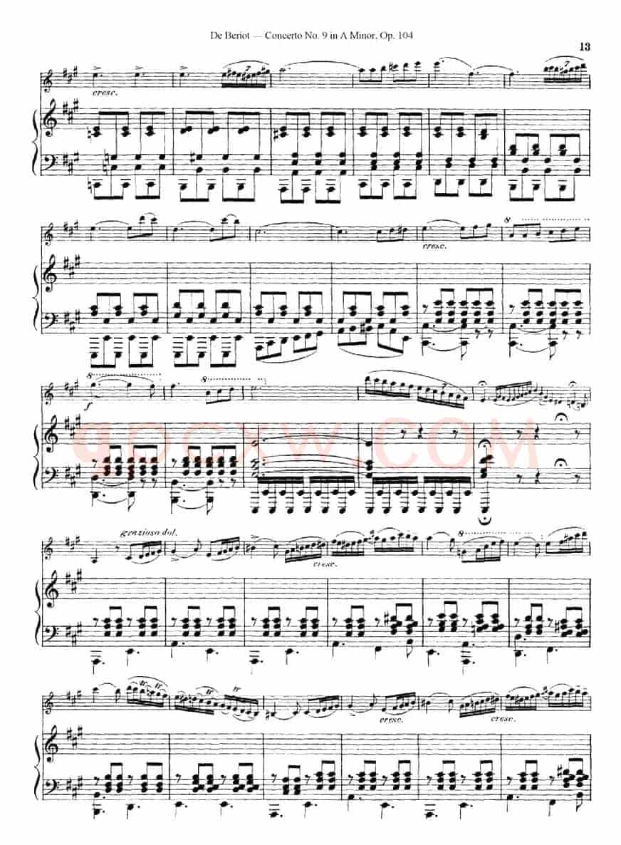 Beriot《Concerto No.9 in A Minor》Op.104（贝里奥《A小调第九小提琴协奏曲》Op.104、小提琴+钢琴伴奏）