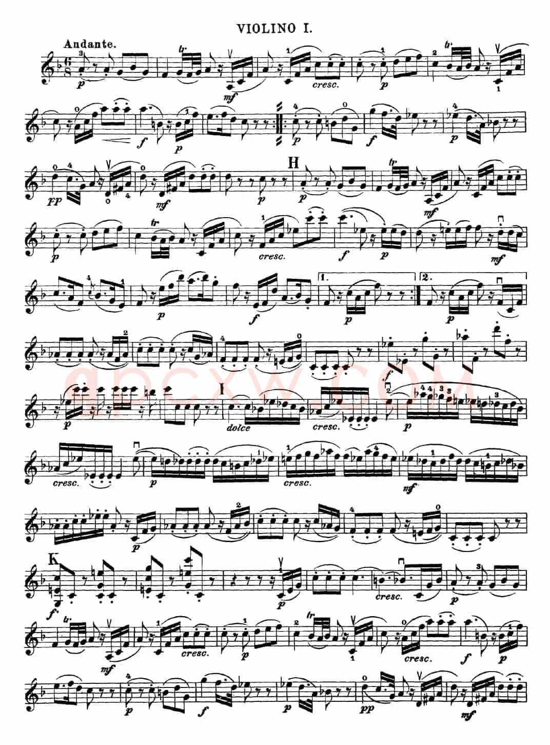 Mozart《Quartet No.15 in D Minor,K.421》（Violin 1分谱）