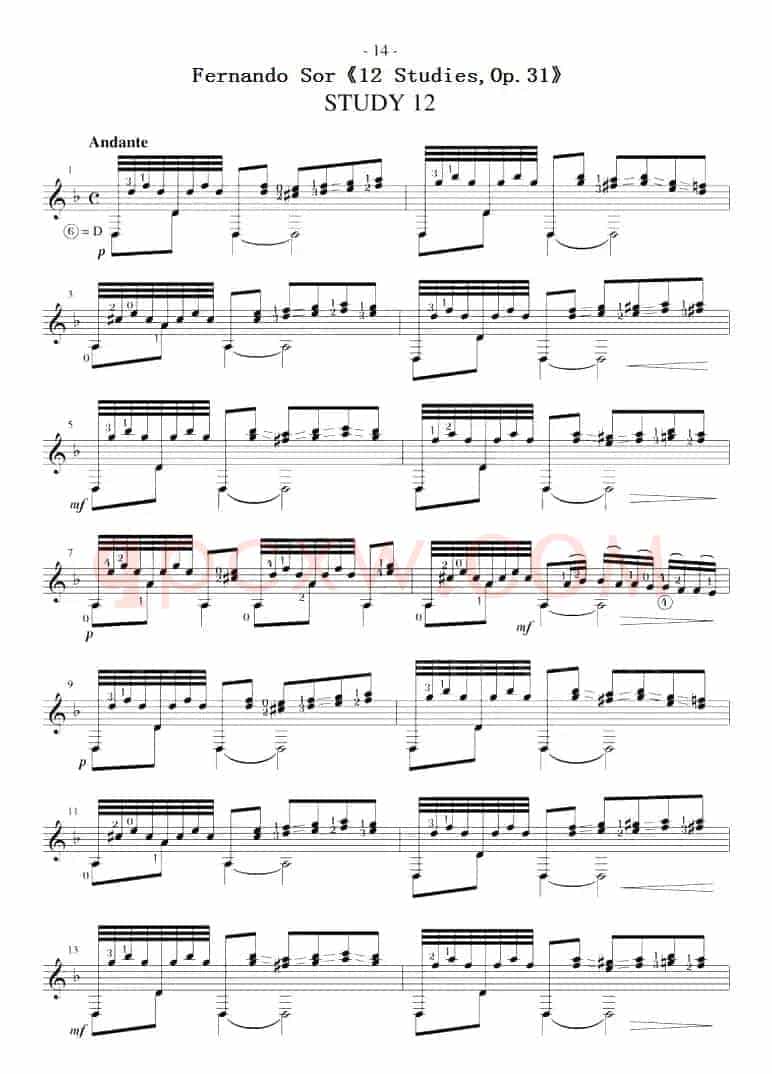 Fernando Sor《12 Studies,Op.31》（STUDY 12）