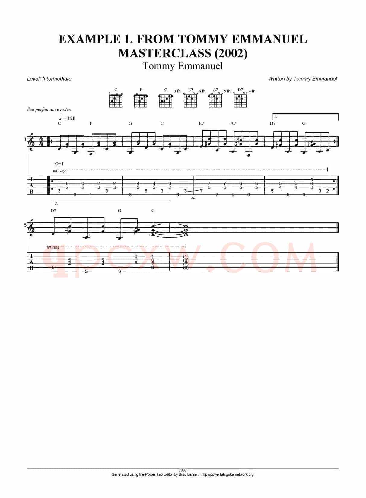tommy emmanuel：masterclass example-1（指弹吉他）