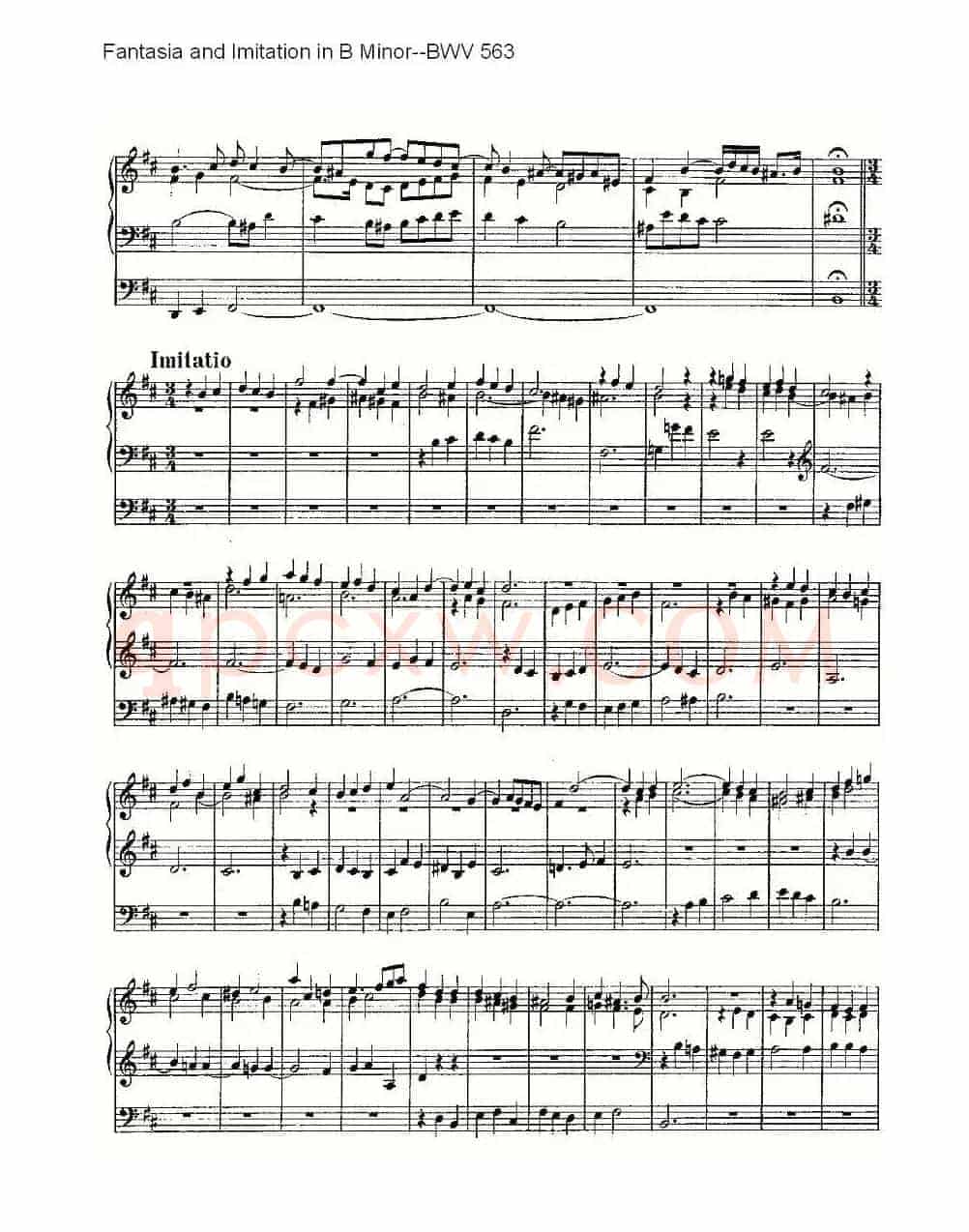 Fantasia and Imitation in B Minor--BWV 563 (管风琴谱)