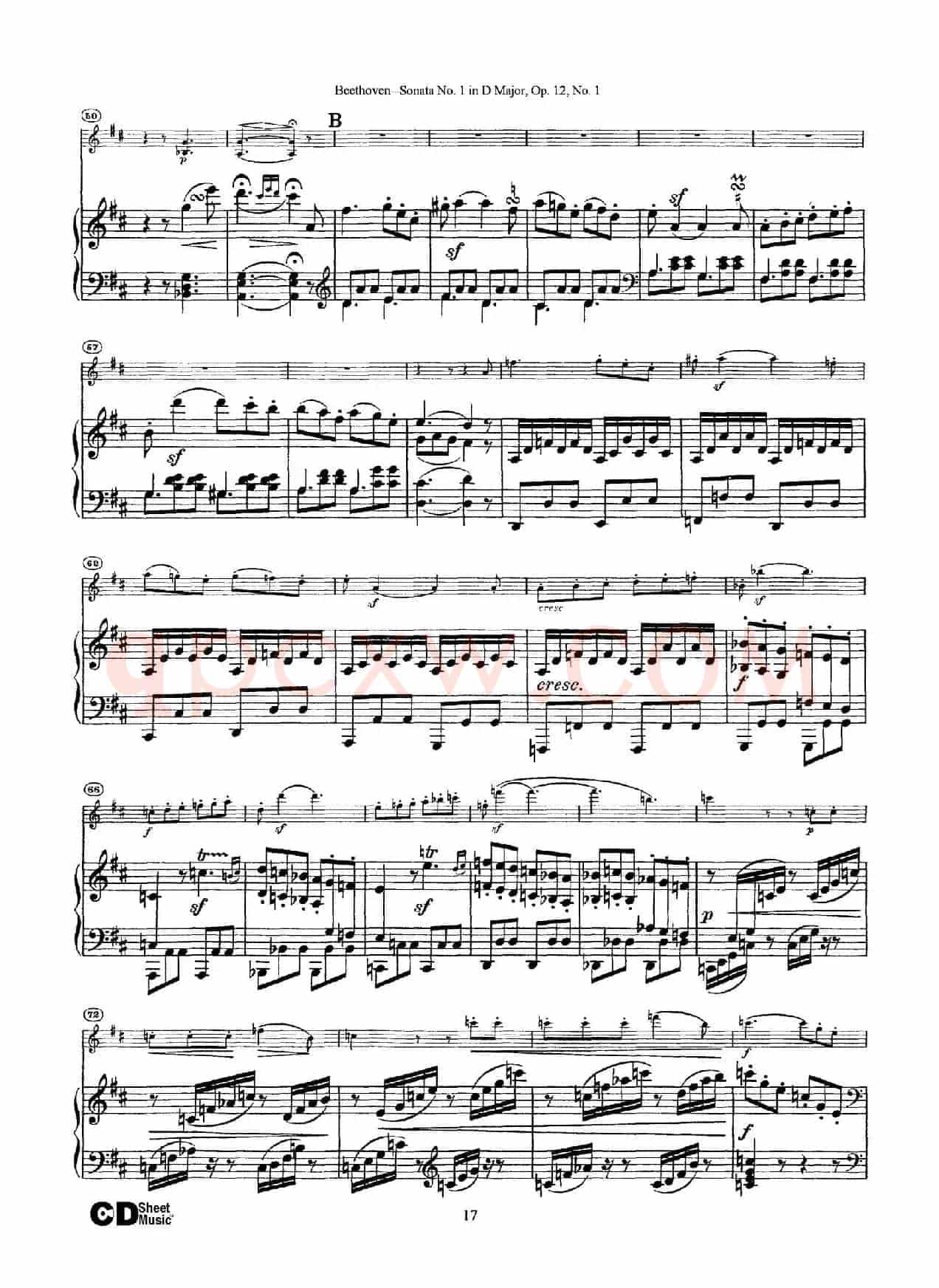 D大调第一小提琴奏鸣曲（Sonata No.1 in D Major Op.12,No.1）（小提琴+钢琴伴奏）