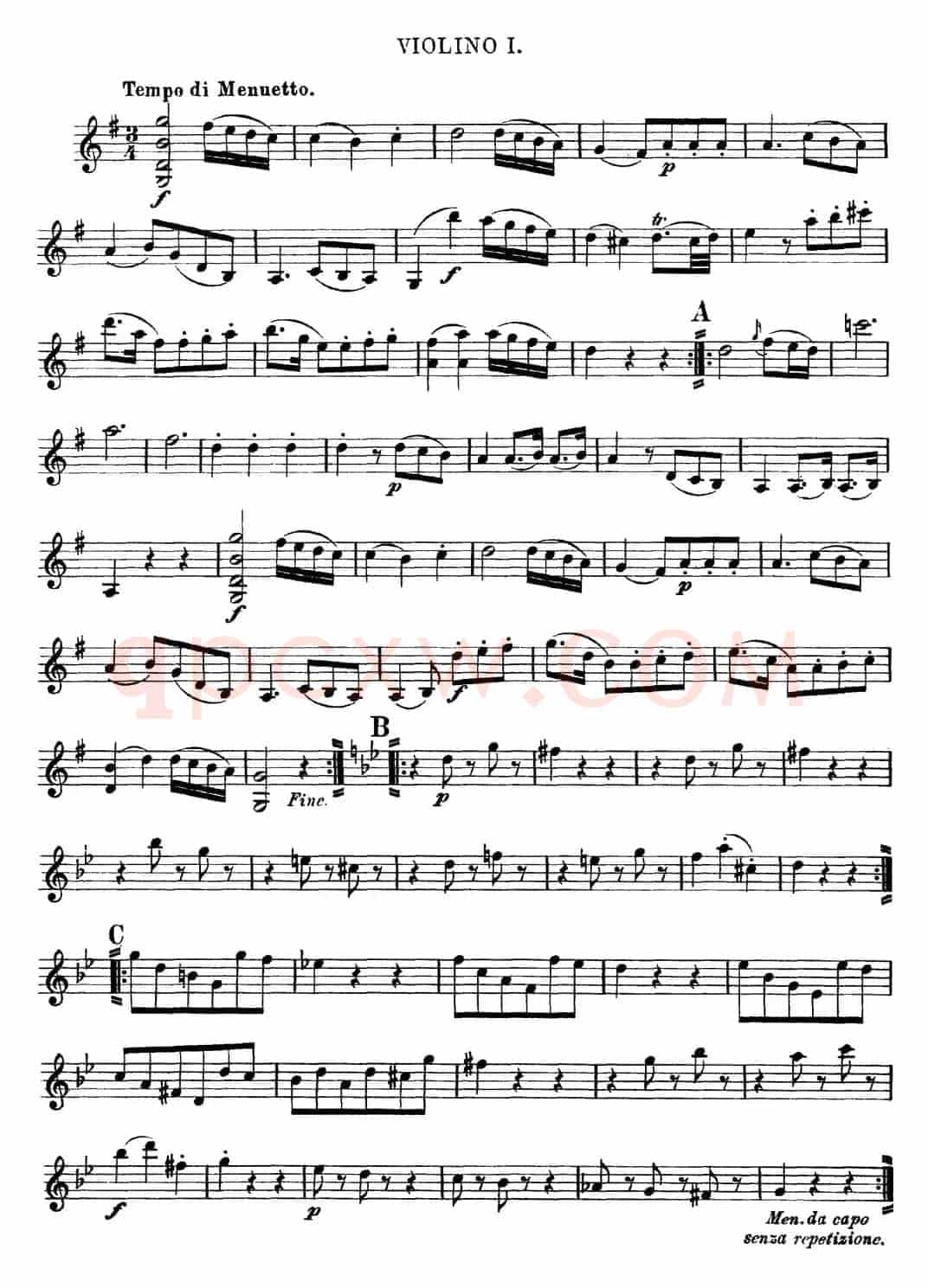 Mozart《Quartet No.3 in G Major,K.156》（Violin 1分谱）
