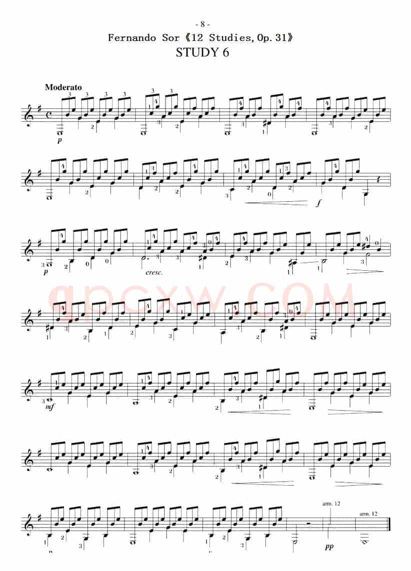 Fernando Sor《12 Studies,Op.31》（STUDY 6）