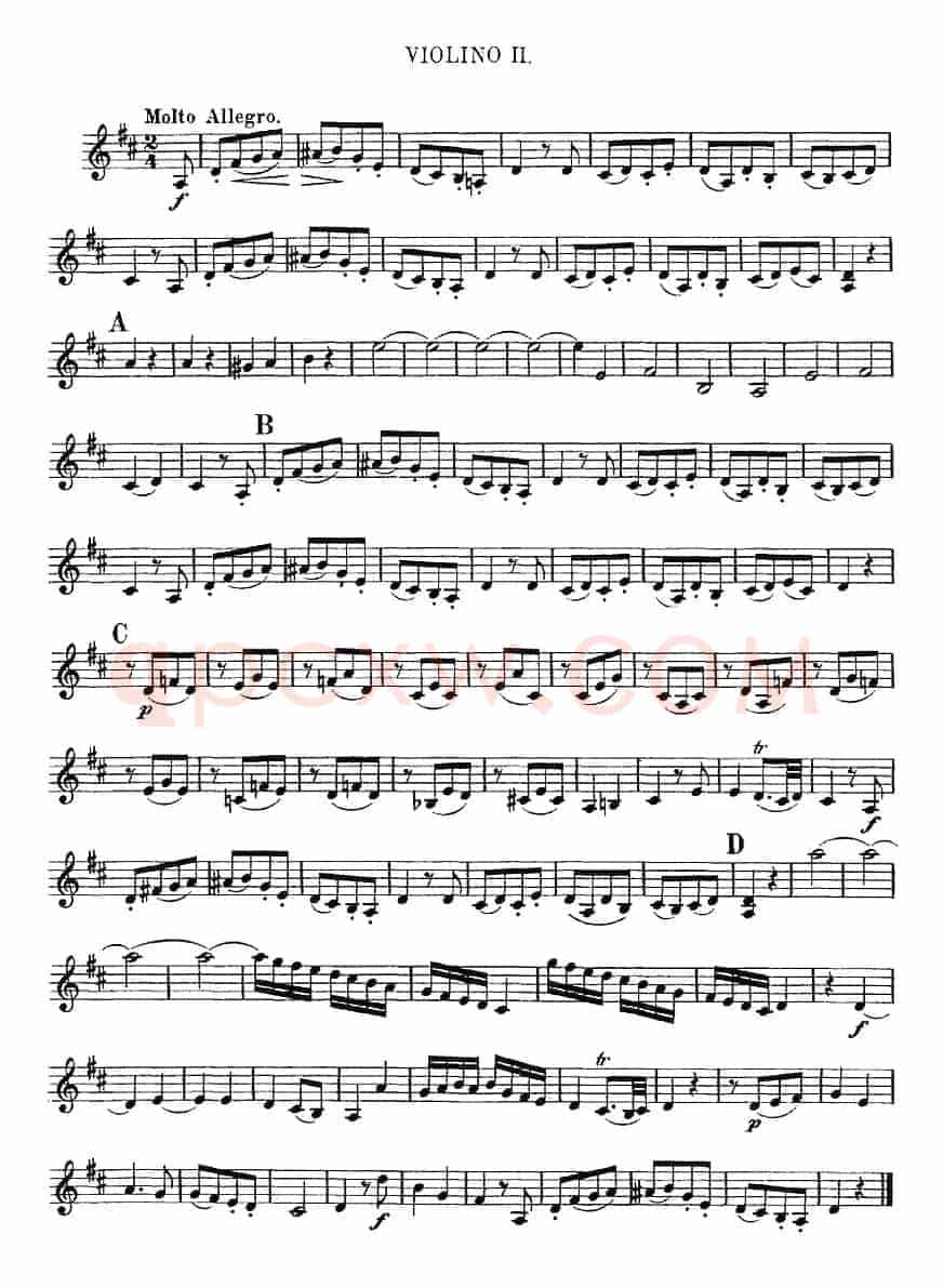 Mozart《Quartet No.2 in D Major,K.155》（Violin 2分谱）