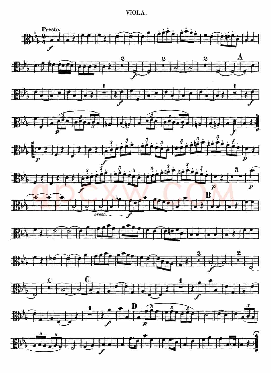 Mozart《Quartet No.7 in Eb Major,K.160》（Viola分谱）