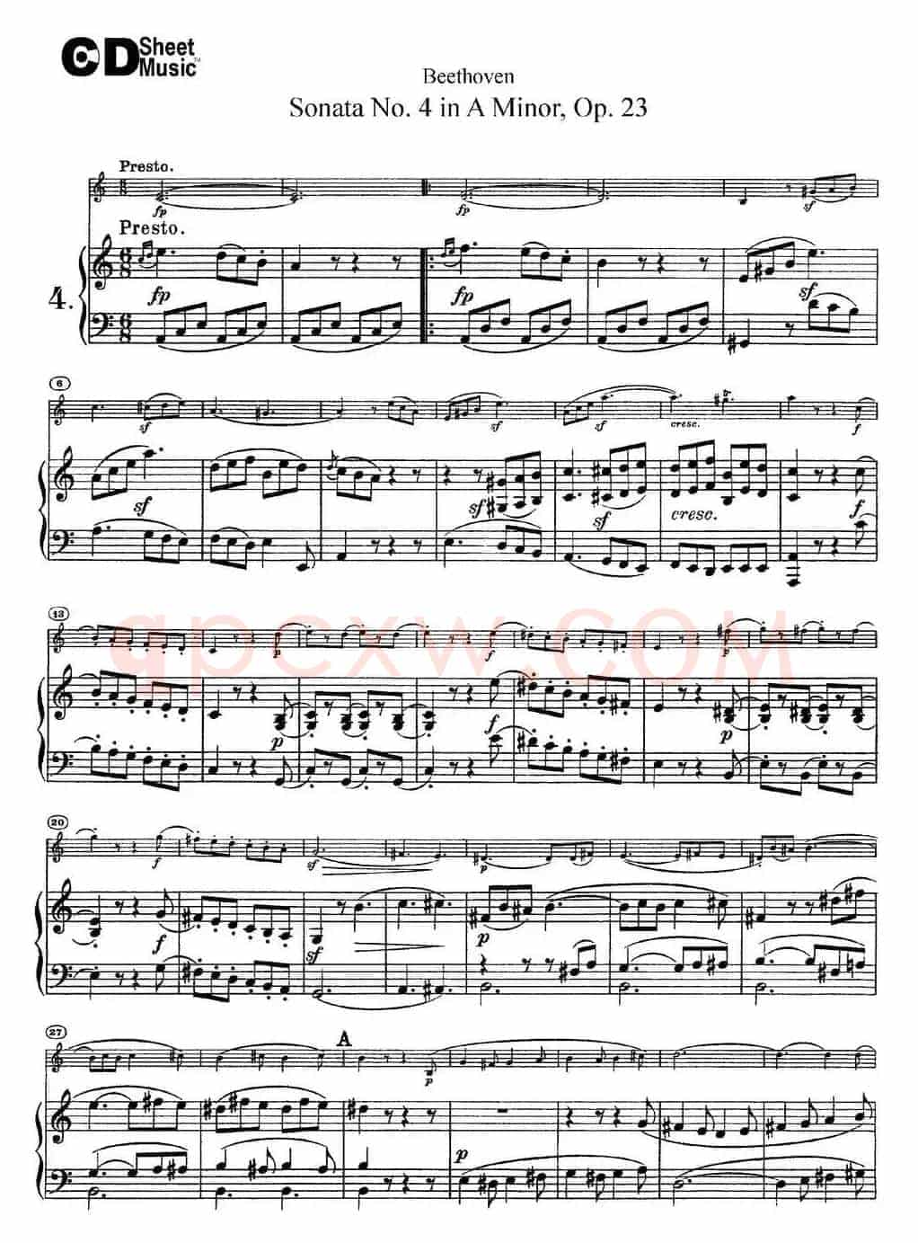 Violin Sonata No.4 in A Minor Op.23（小提琴+钢琴伴奏）