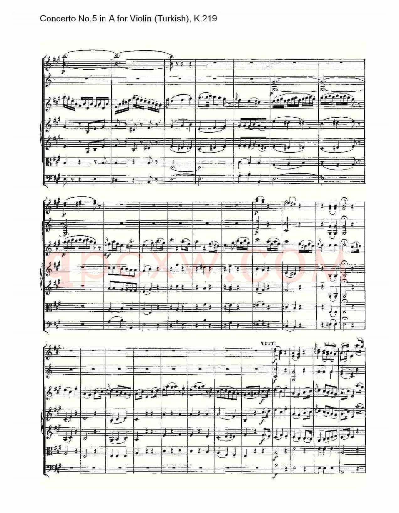 A调小提琴第五协奏曲,(土耳其) K.21)