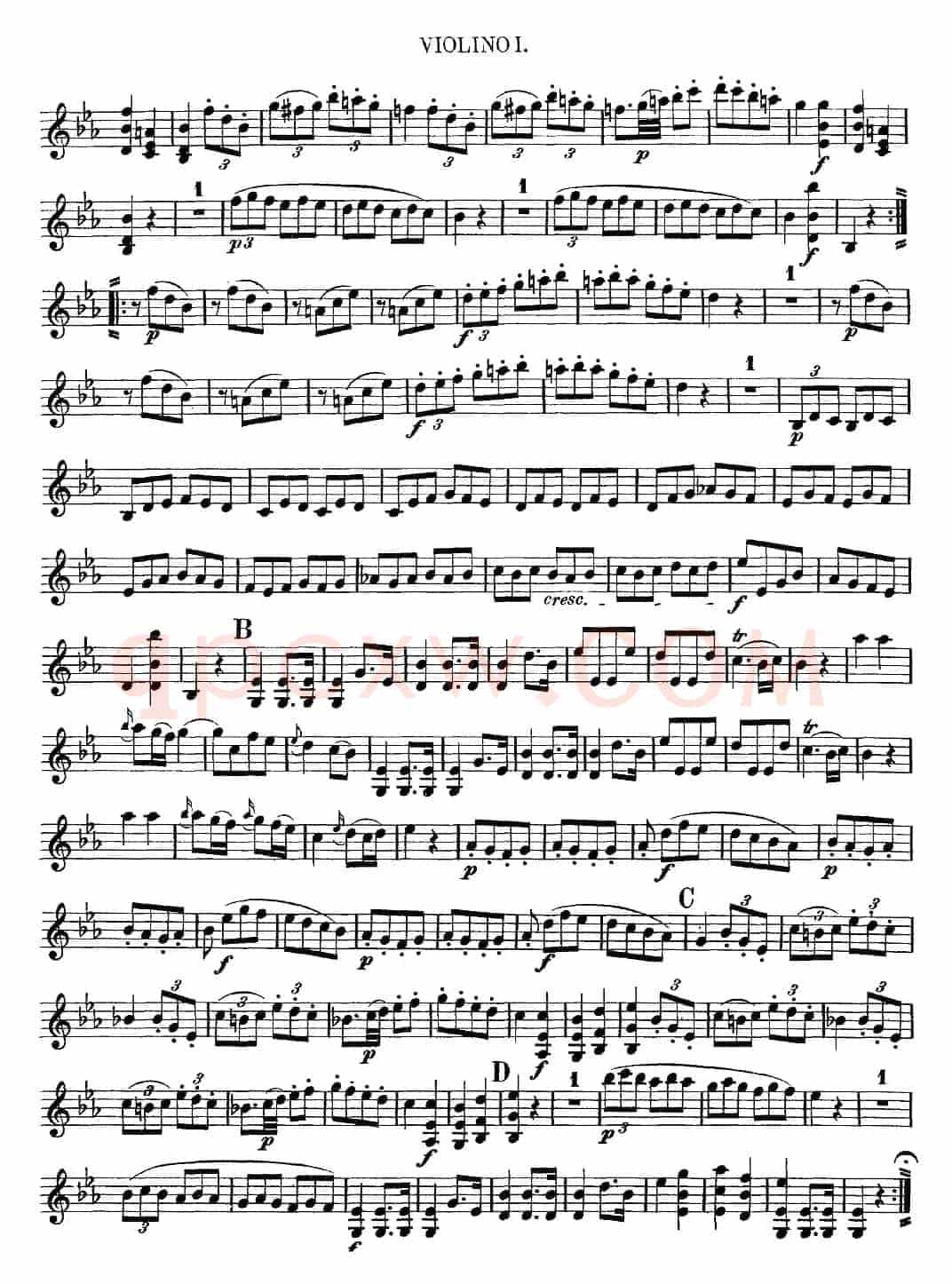 Mozart《Quartet No.7 in Eb Major,K.160》（Violin 1分谱）