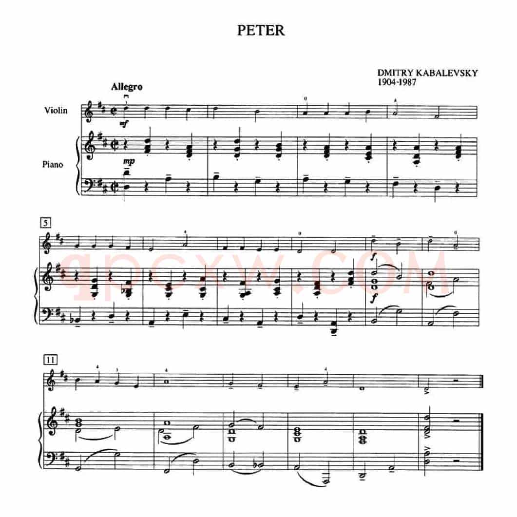 Dmitry Kabalevsky Peter（加拿大小提琴考级·预备级）