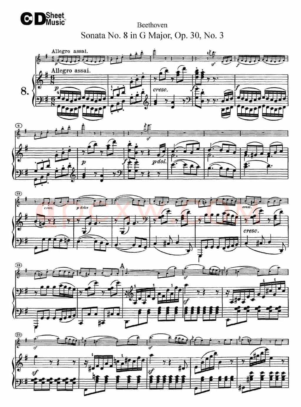 Violin Sonata No.8 in G Major Op.30 No.3（小提琴+钢琴伴奏）