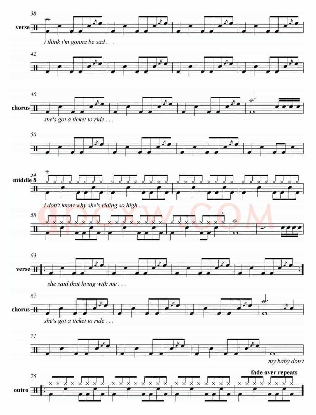 爵士鼓谱：The Beatles - Ticket To Ride