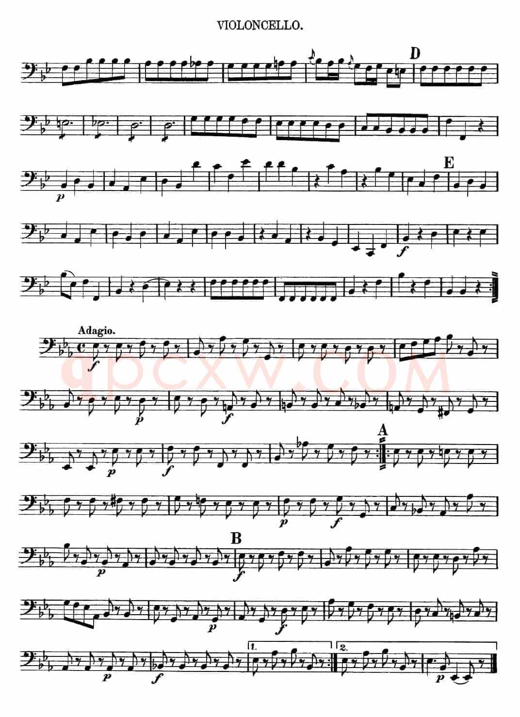 Mozart《Quartet No.12 in Bb Major,K.172》（Cello分谱）