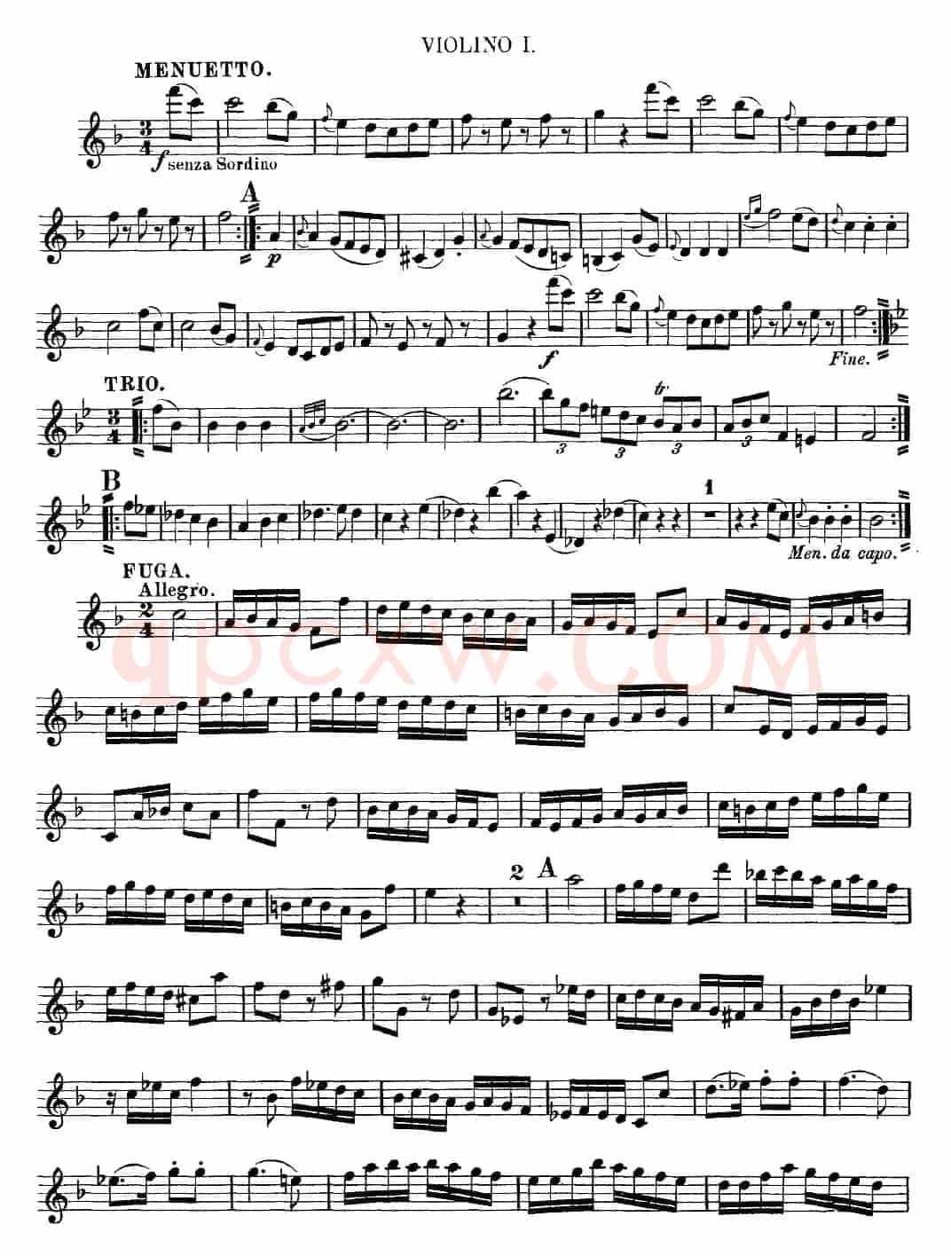 Mozart《Quartet No.8 in F Major,K.168》（Violin 1分谱）
