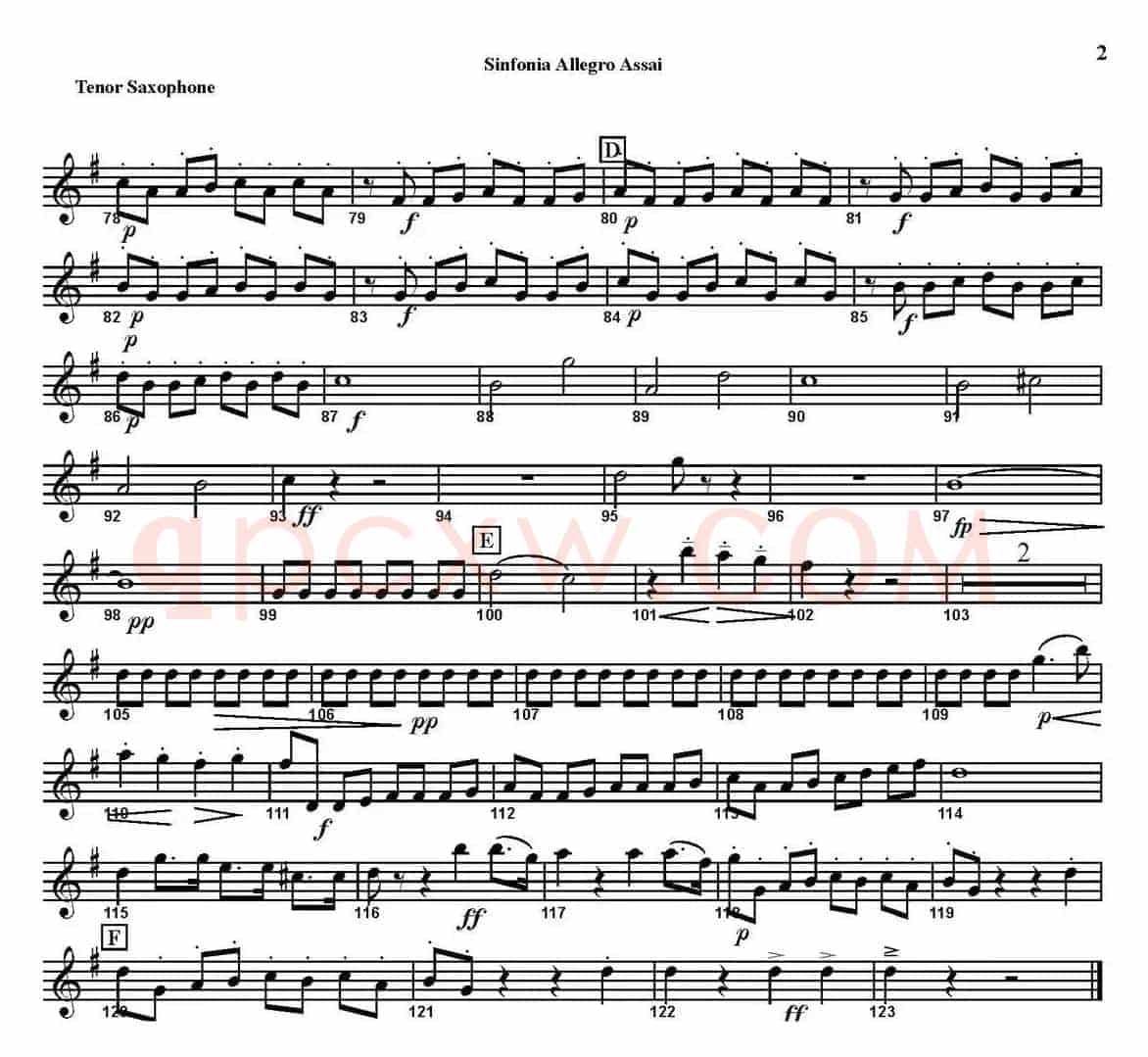 SINFONIA First Movement：Allegro Assai（四重奏·次中音萨克斯分谱）