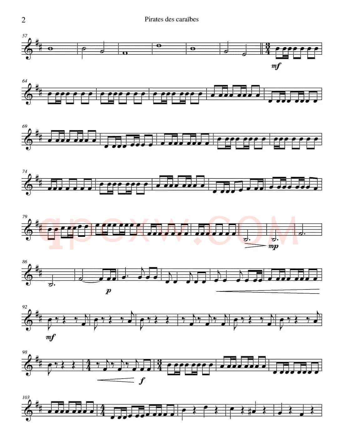 加勒比海盗（四重奏之上低音萨克斯分谱）
