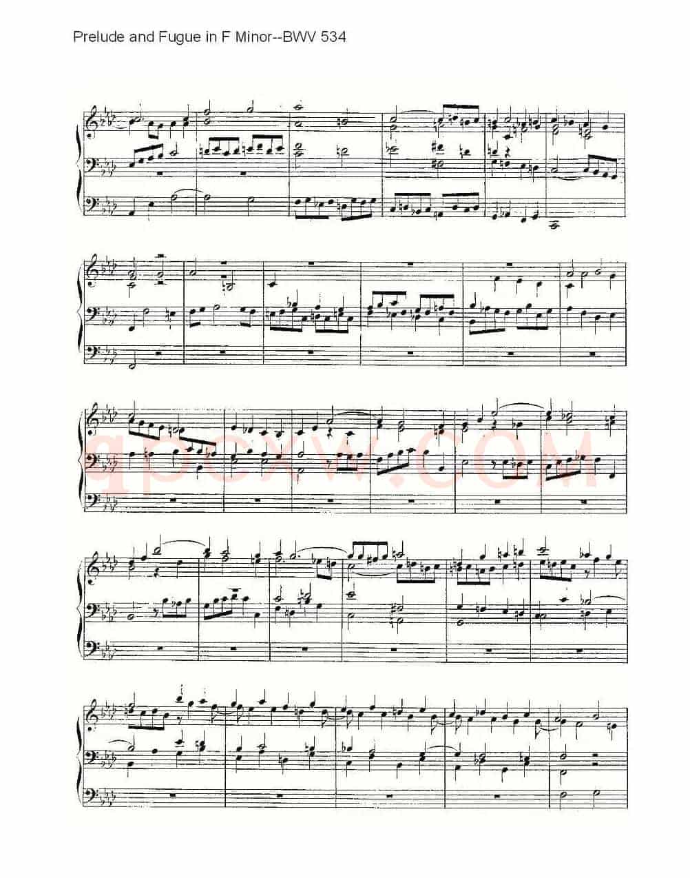 Prelude and Fugue in F Minor--BWV 534 (管风琴谱)