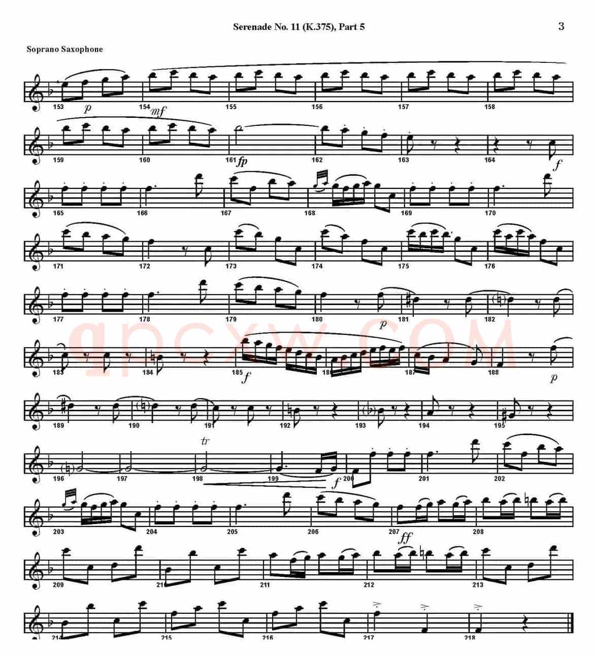 SERENADE No.11 in Eb，K.375 Part 5（四重奏·高音萨克斯分谱）