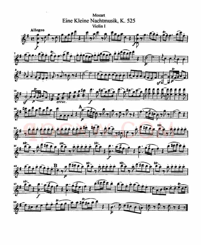 G大调弦乐小夜曲四重奏 K.525（第一小提琴分谱）