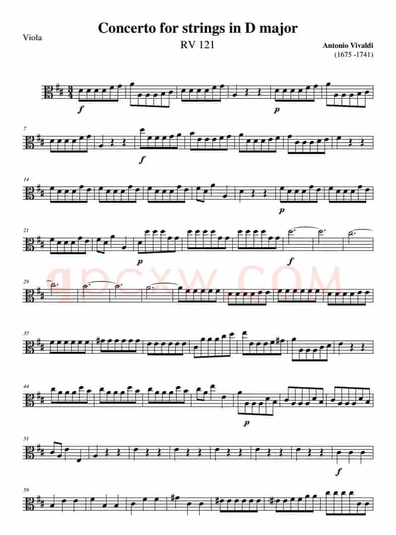 Concerto for strings in D Major（RV121、Viola分谱）