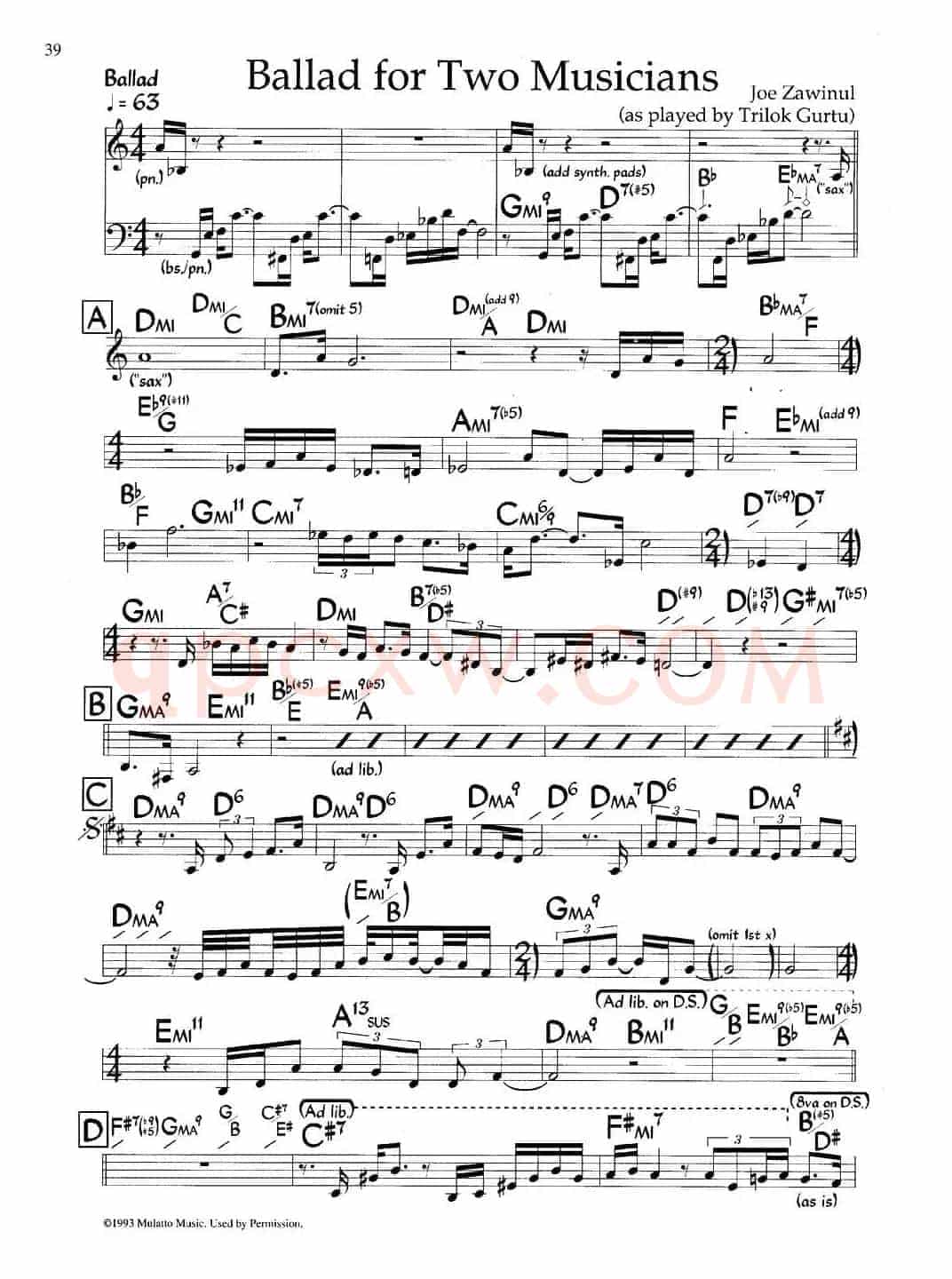 Ballad for Two Musicians（爵士钢琴曲）