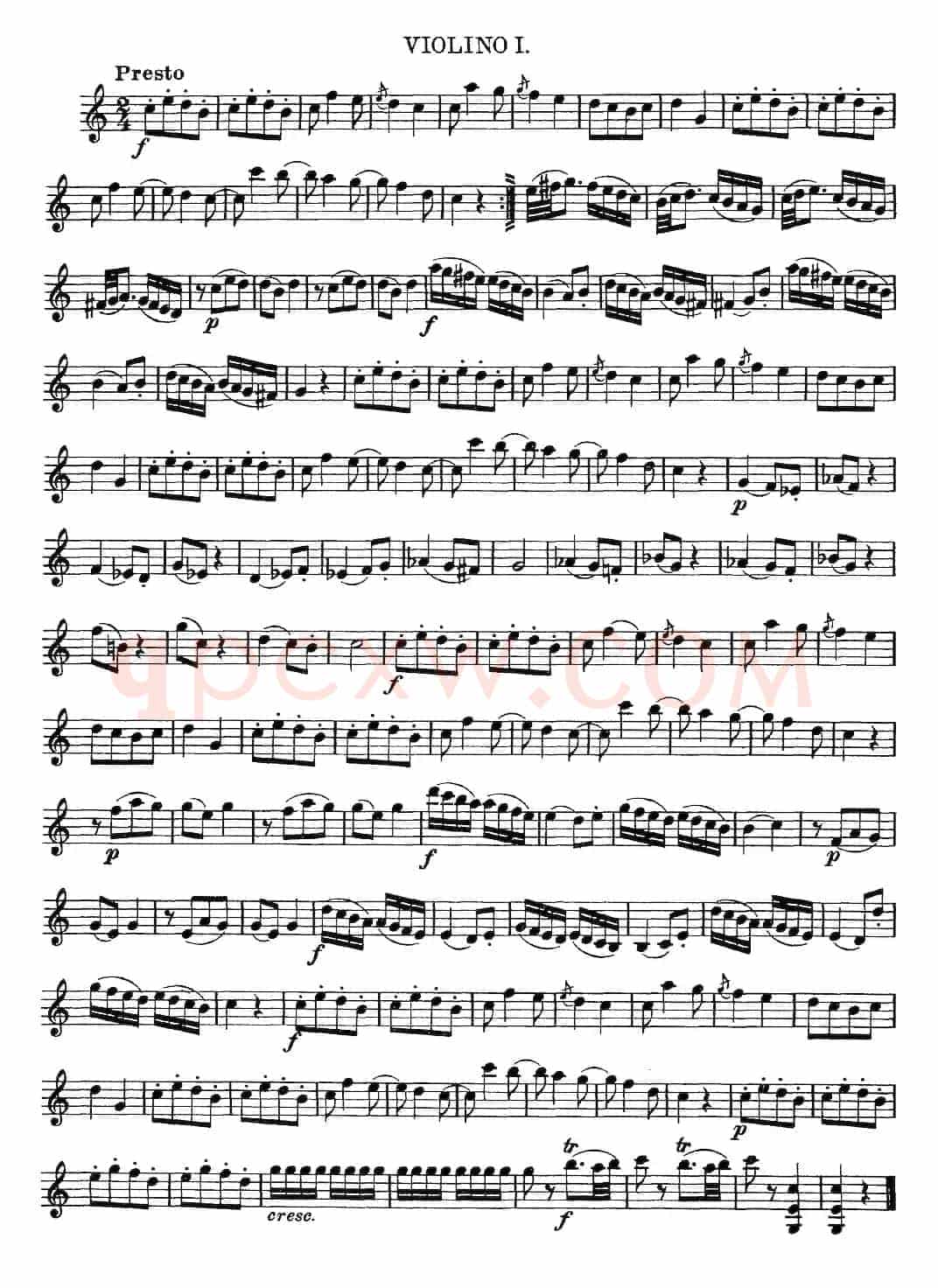Mozart《Quartet No.4 in C Major,K.157》（Violin 1分谱）