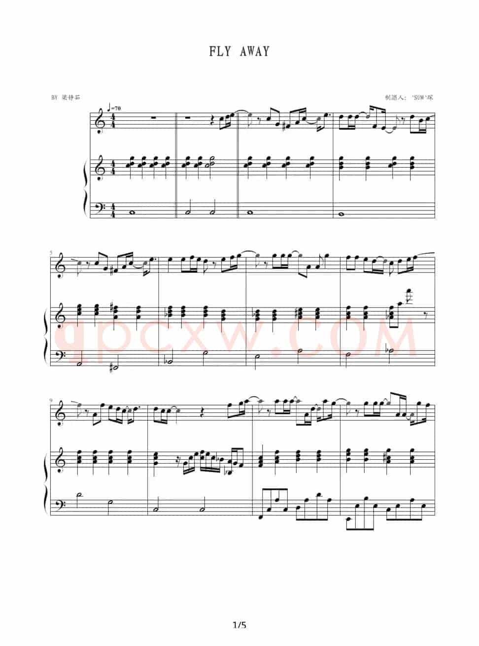 FLY AWAY（钢琴伴奏谱）