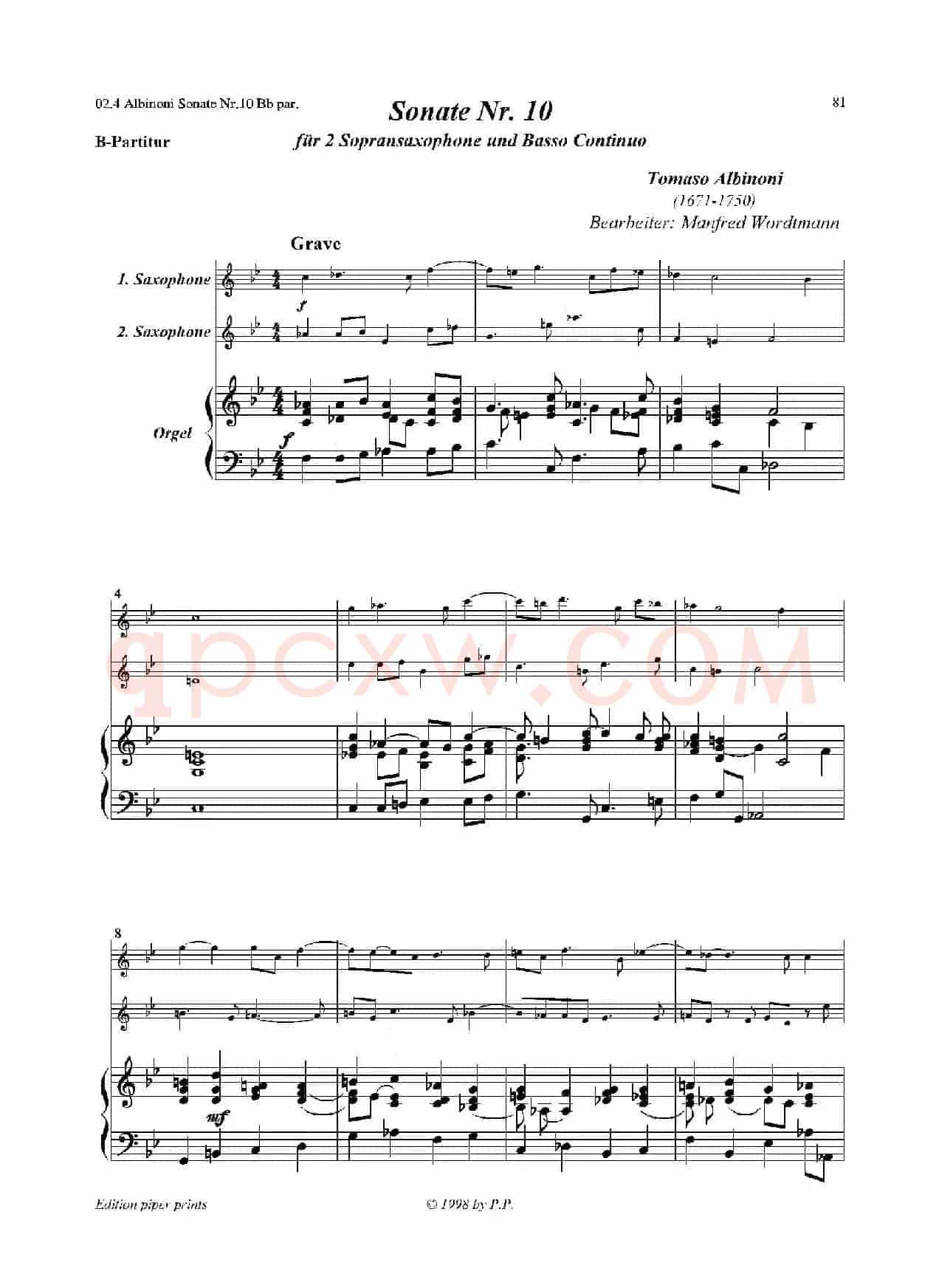 Sonate Nr.10（次中音萨克斯二重奏+管风琴）