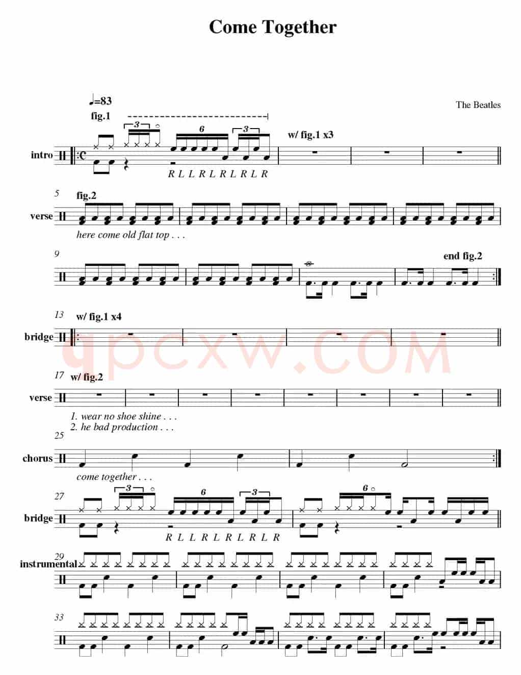 爵士鼓谱：Beatles - Come together