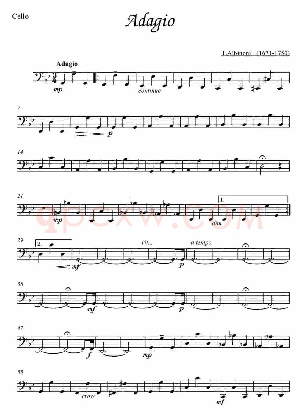Adagio（大提琴分谱、T.Albinoni作曲版）
