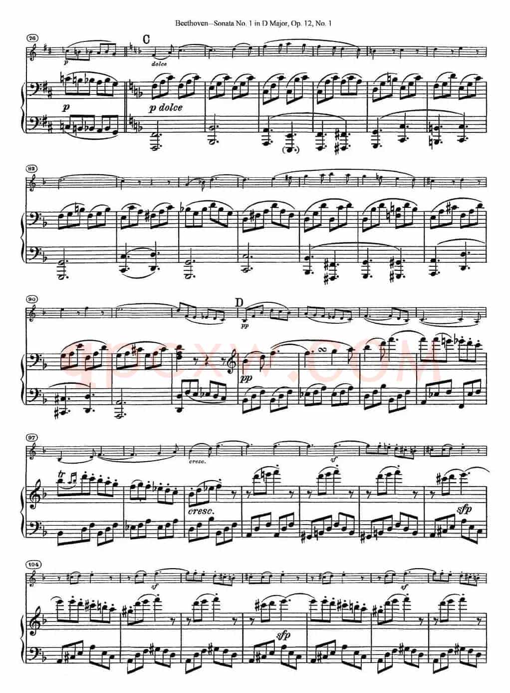Violin Sonata No.1 in D Major Op.12 No.1（小提琴+钢琴伴奏）