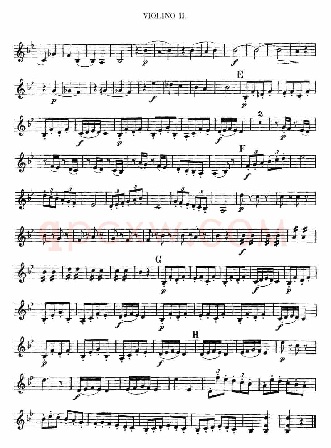 Mozart《Quartet No.6 in Bb Major,K.159》（Violin 2分谱）