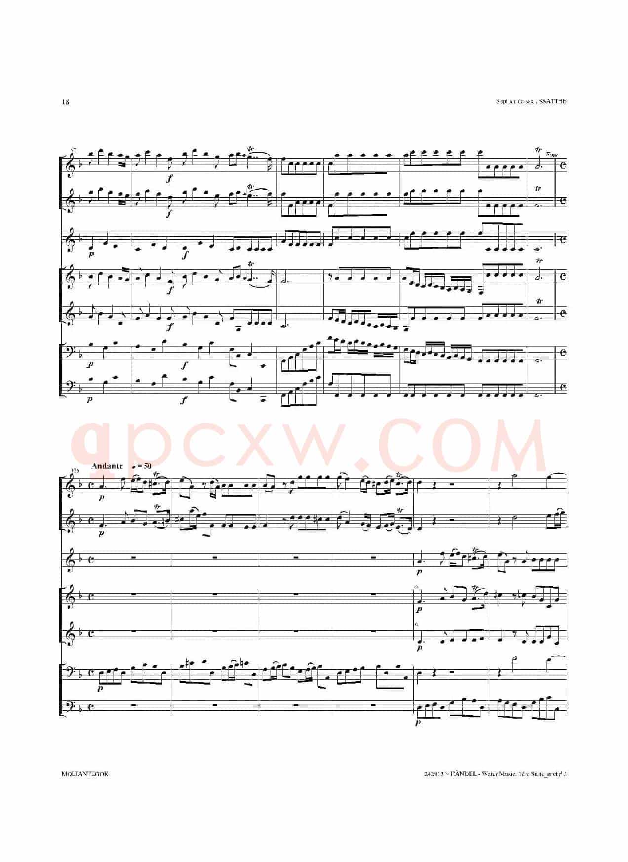 Water Music（HWV.348 No.1）（萨克斯合奏总谱）