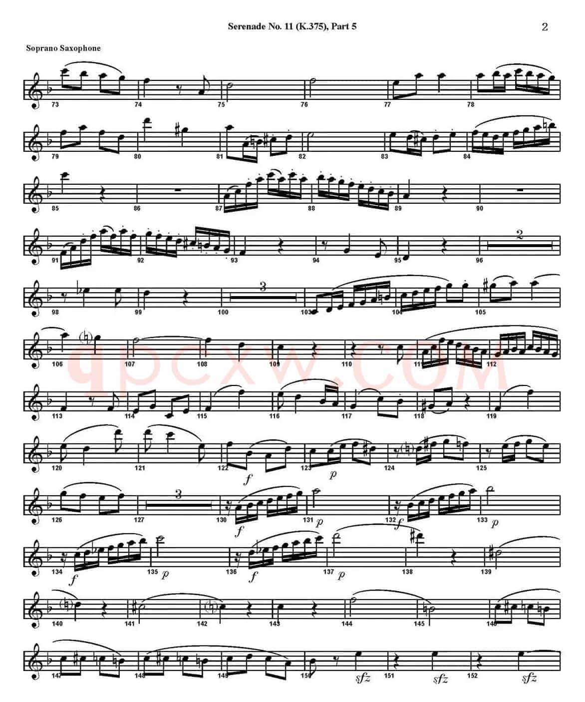 SERENADE No.11 in Eb，K.375 Part 5（四重奏·高音萨克斯分谱）