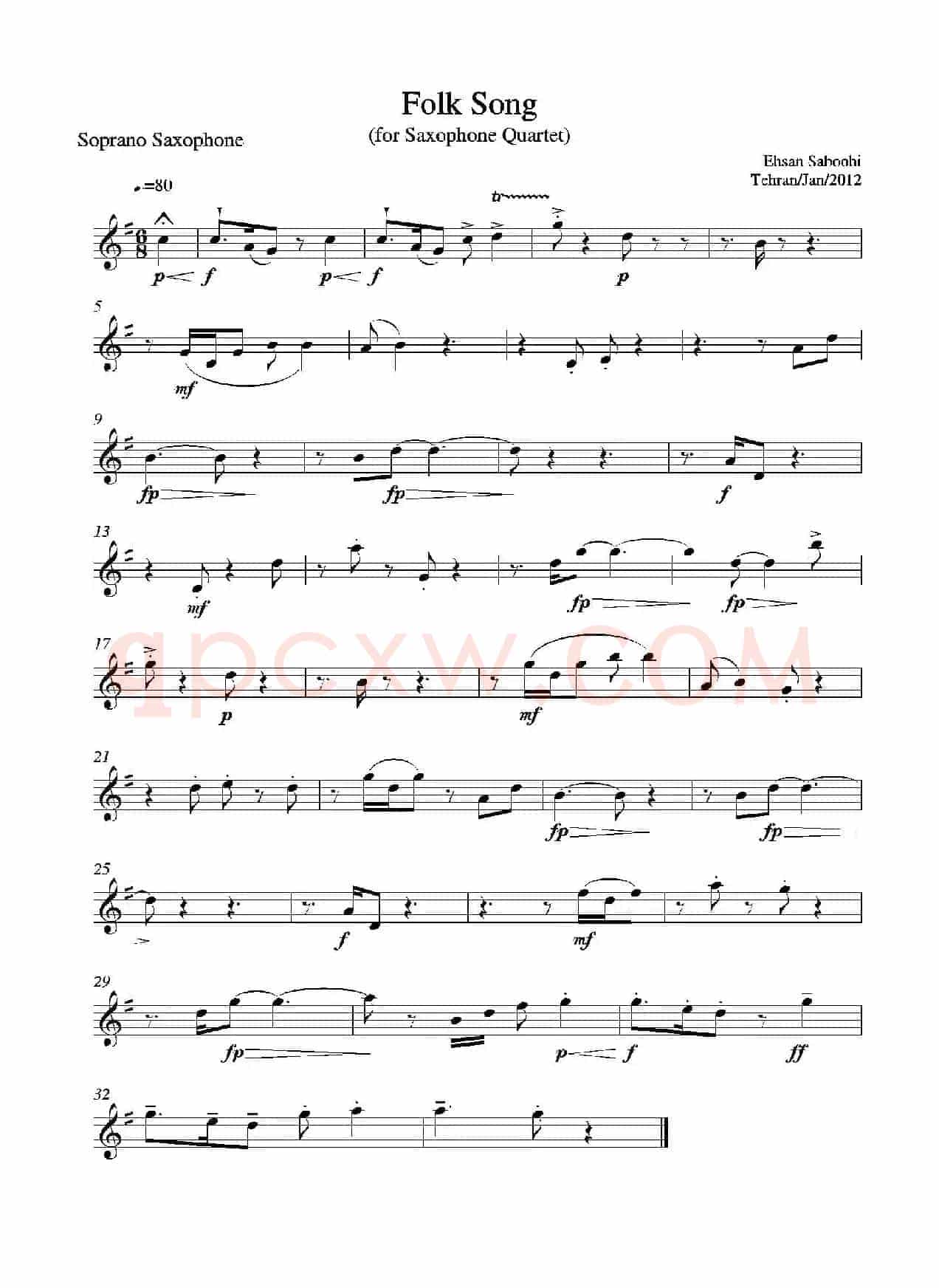 Folk Song（四重奏高音萨克斯分谱）