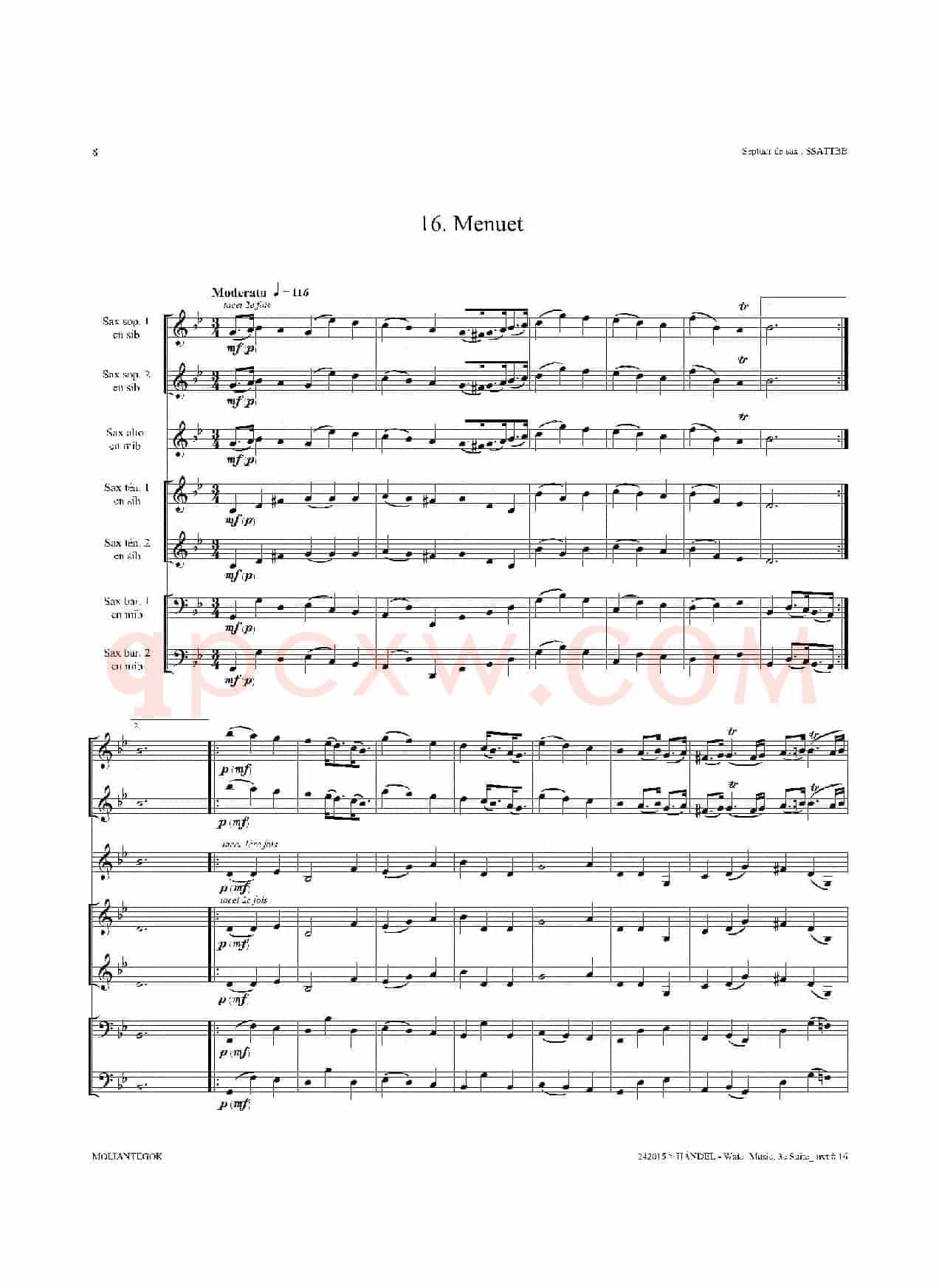 Water Music（HWV.350 No.3）（萨克斯合奏总谱）
