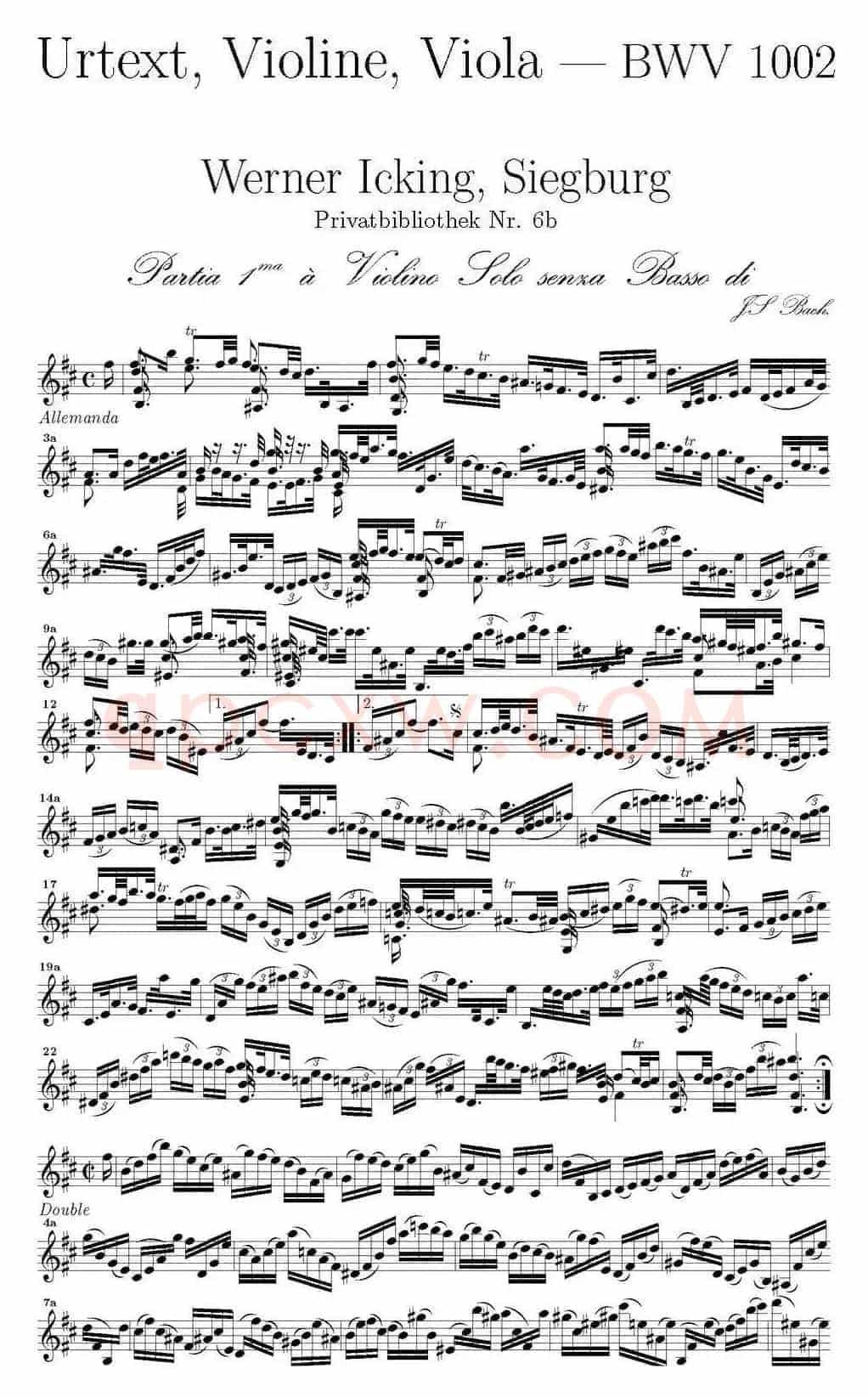 Bach Sonata BWV1002（无伴奏小提琴组曲）