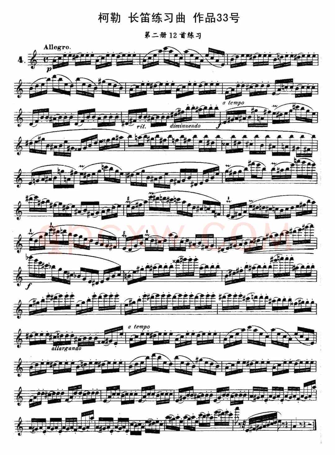 柯勒长笛练习曲作品33号（第二册）（4）
