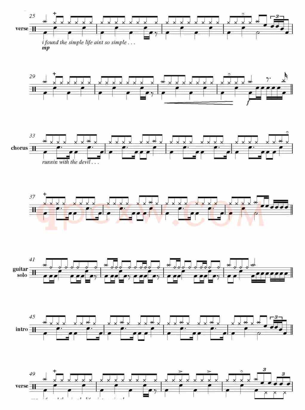爵士鼓谱：Van Halen - Running with the devil