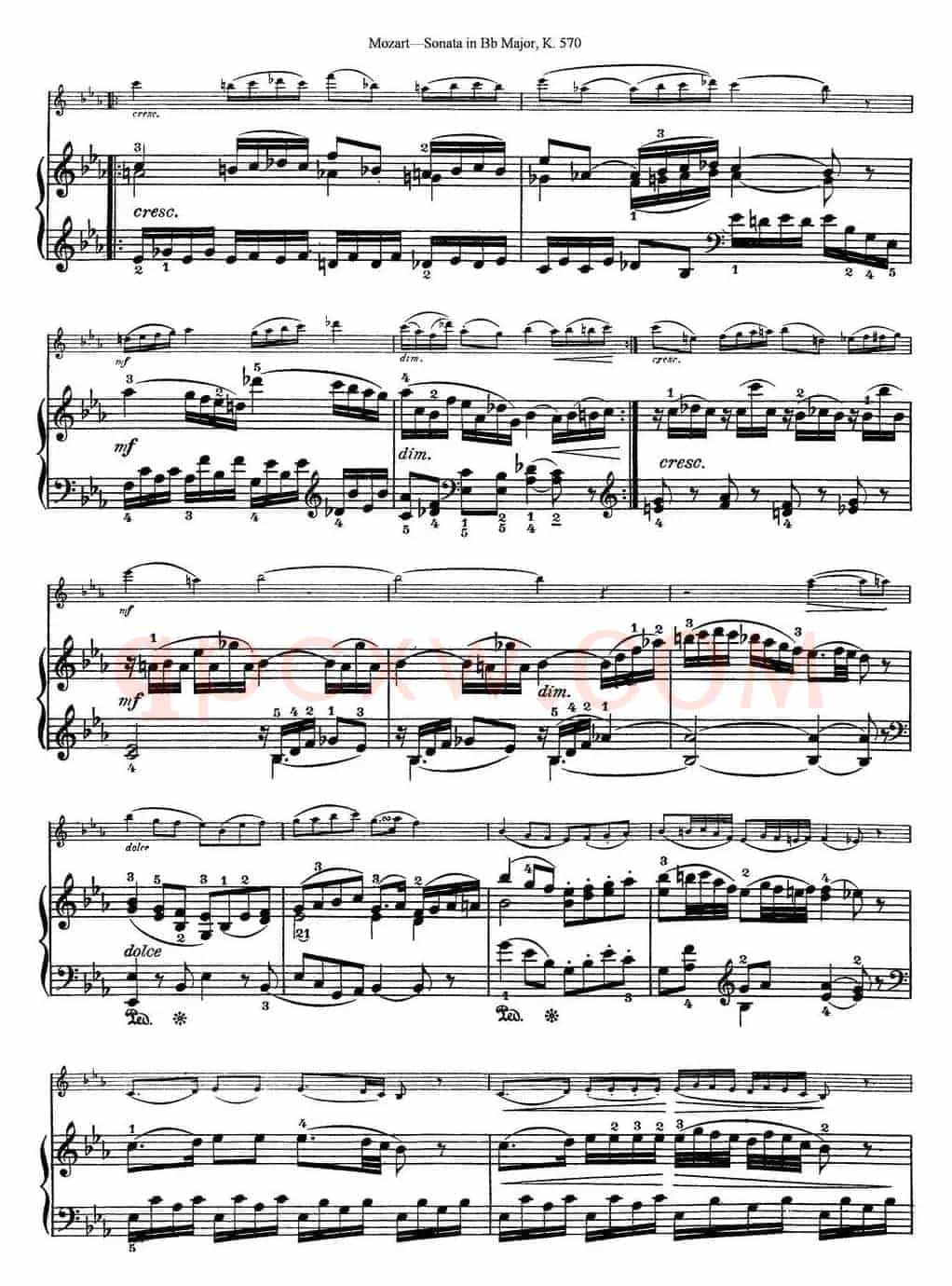 Violin Sonata in Bb Major K.570（小提琴+钢琴伴奏）