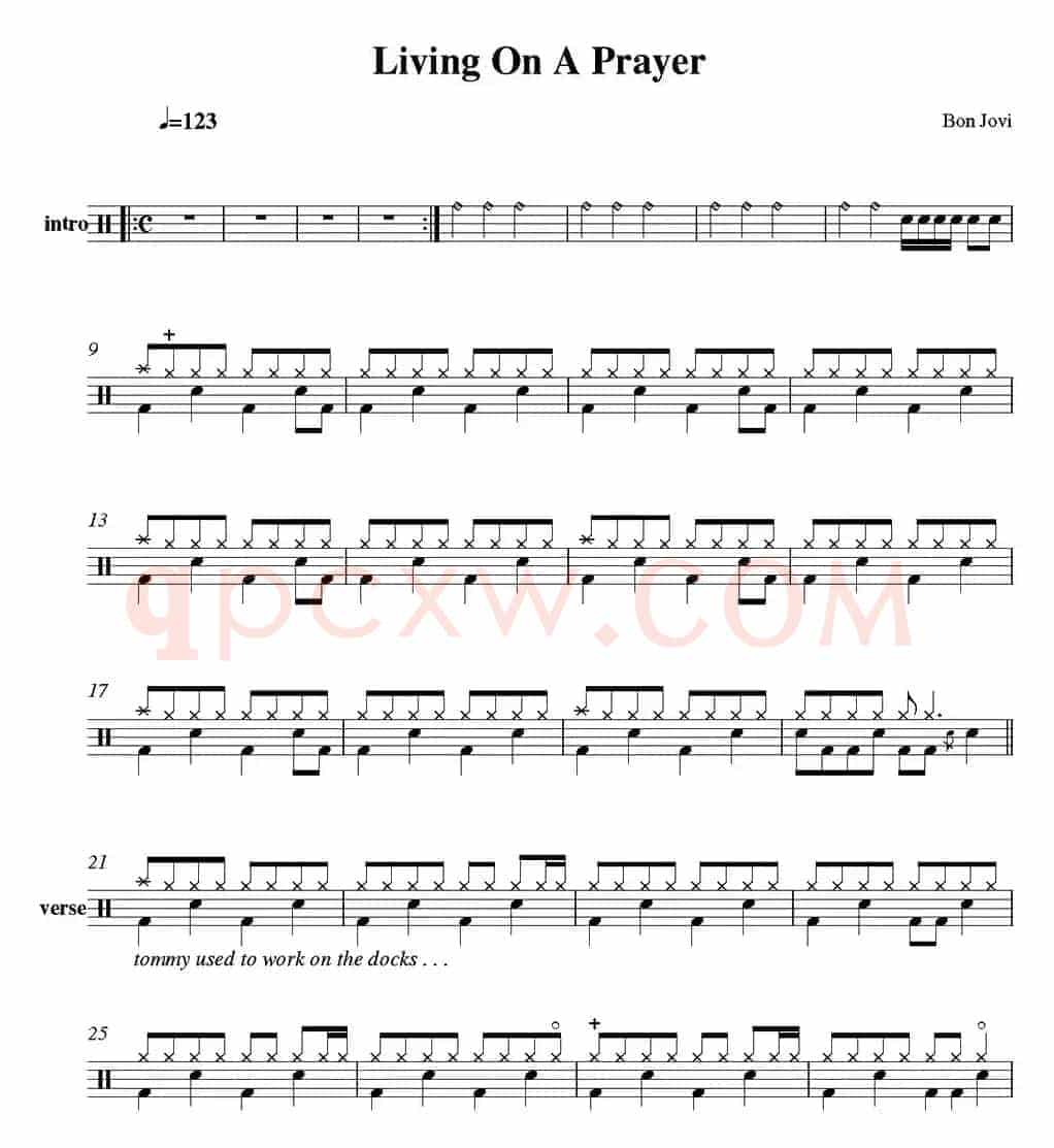 爵士鼓谱：Bon Jovi - Living on a prayer