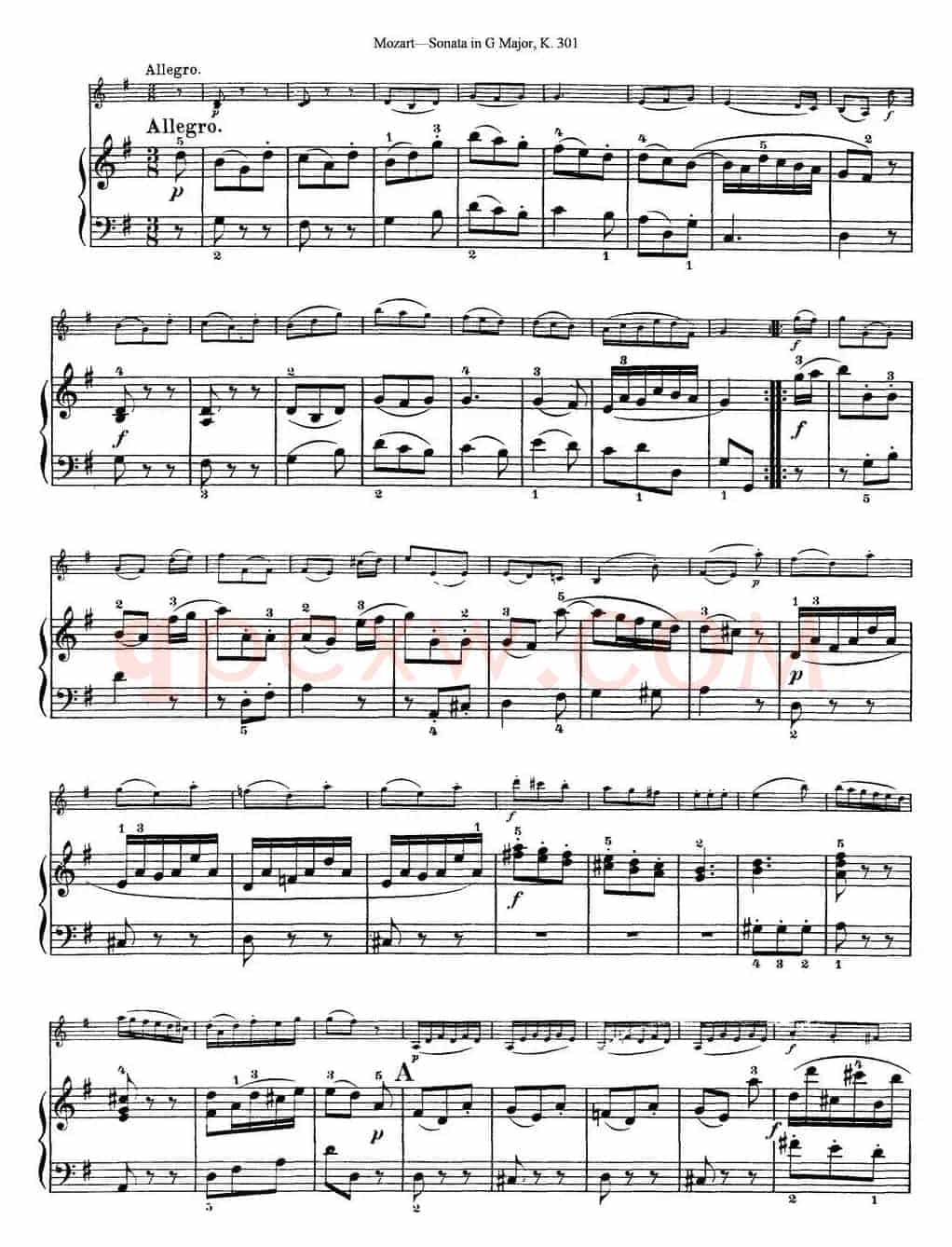 Violin Sonata in G Major K.301（小提琴+钢琴伴奏）