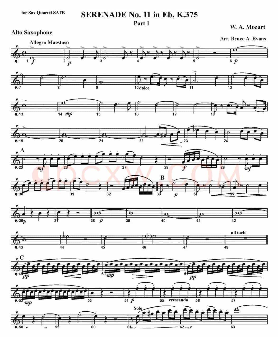 SERENADE No.11 in Eb，K.375 Part 1（四重奏·中音萨克斯分谱）